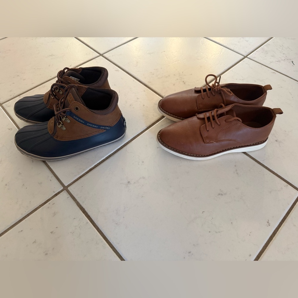 Boys size 3- Sperry topsider navy and brown boots +  Cat & JackBrown Dress Shoes
